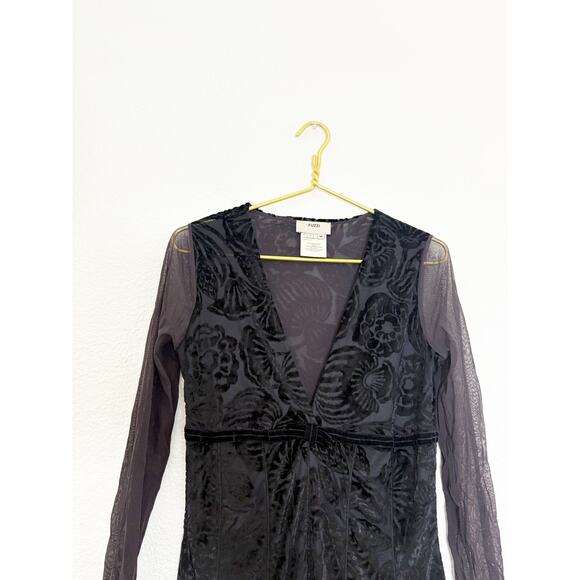 Fuzzi Black Brown Burnout Mesh Midi Dress Jean Paul Gaultier Y2K Whimsigoth - Picture 3 of 10